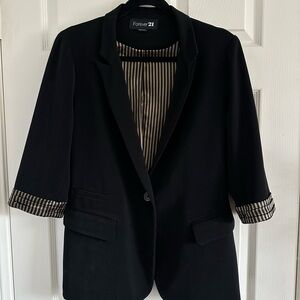 Forever 21 Classic Black Blazer with Striped Lining